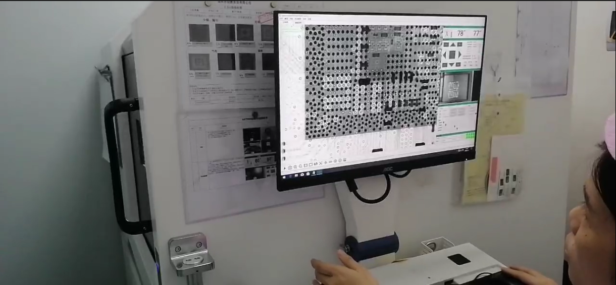 Our X‑RAY inspection station: the board is tilted up to 70° to reveal hidden BGA soldering quality.