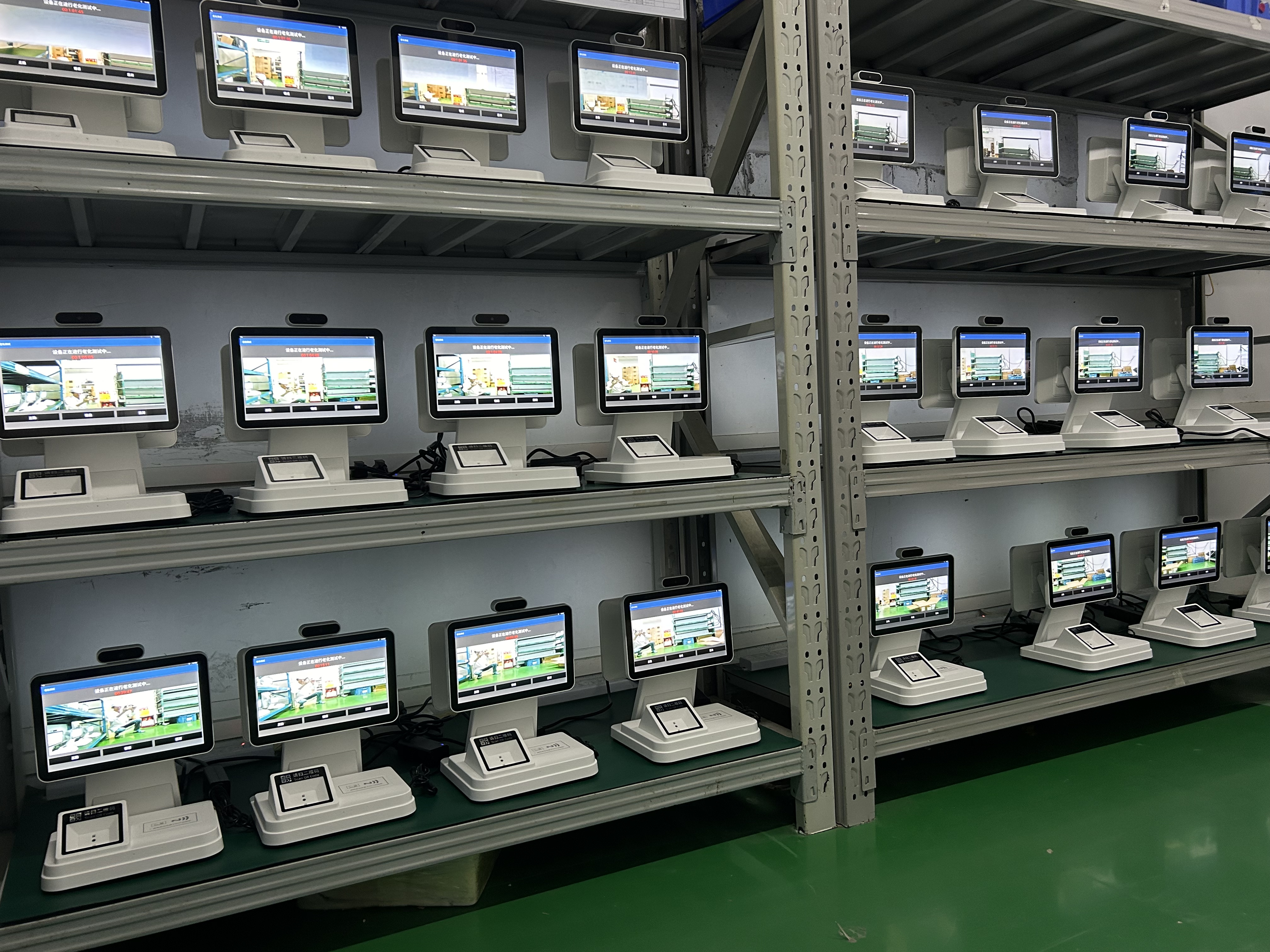 Biometric kiosk aging room with environmental burn-in testing