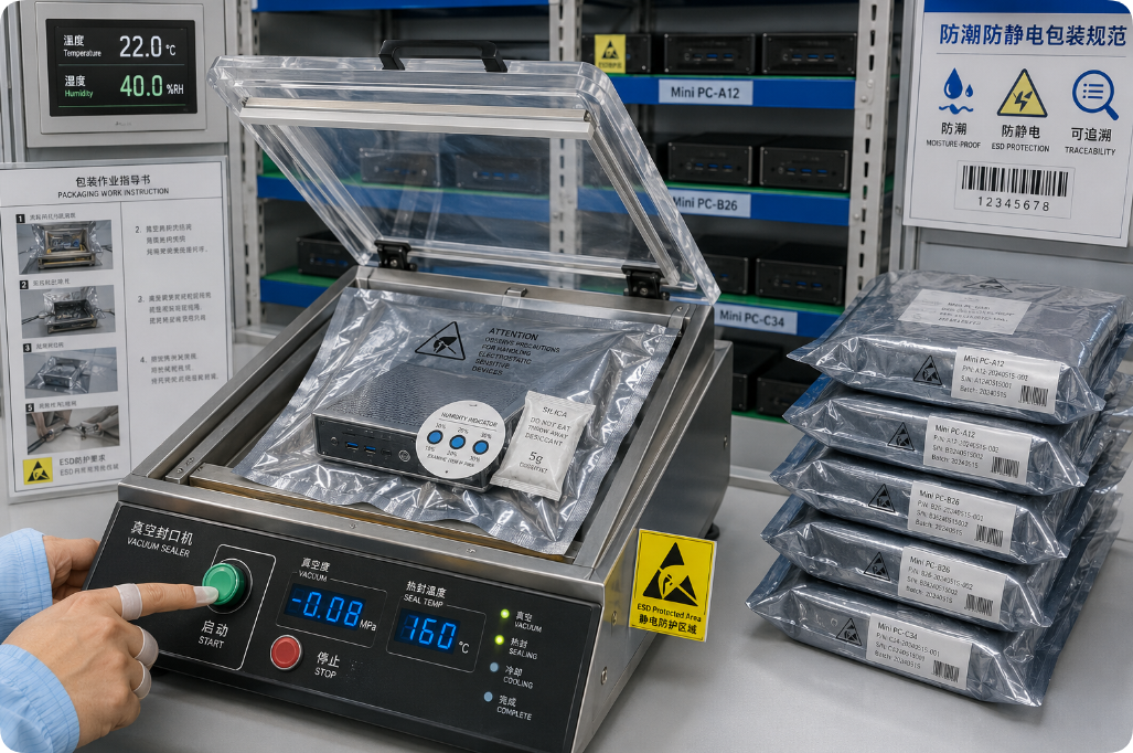 ESD‑safe vacuum packaging line for mini PC