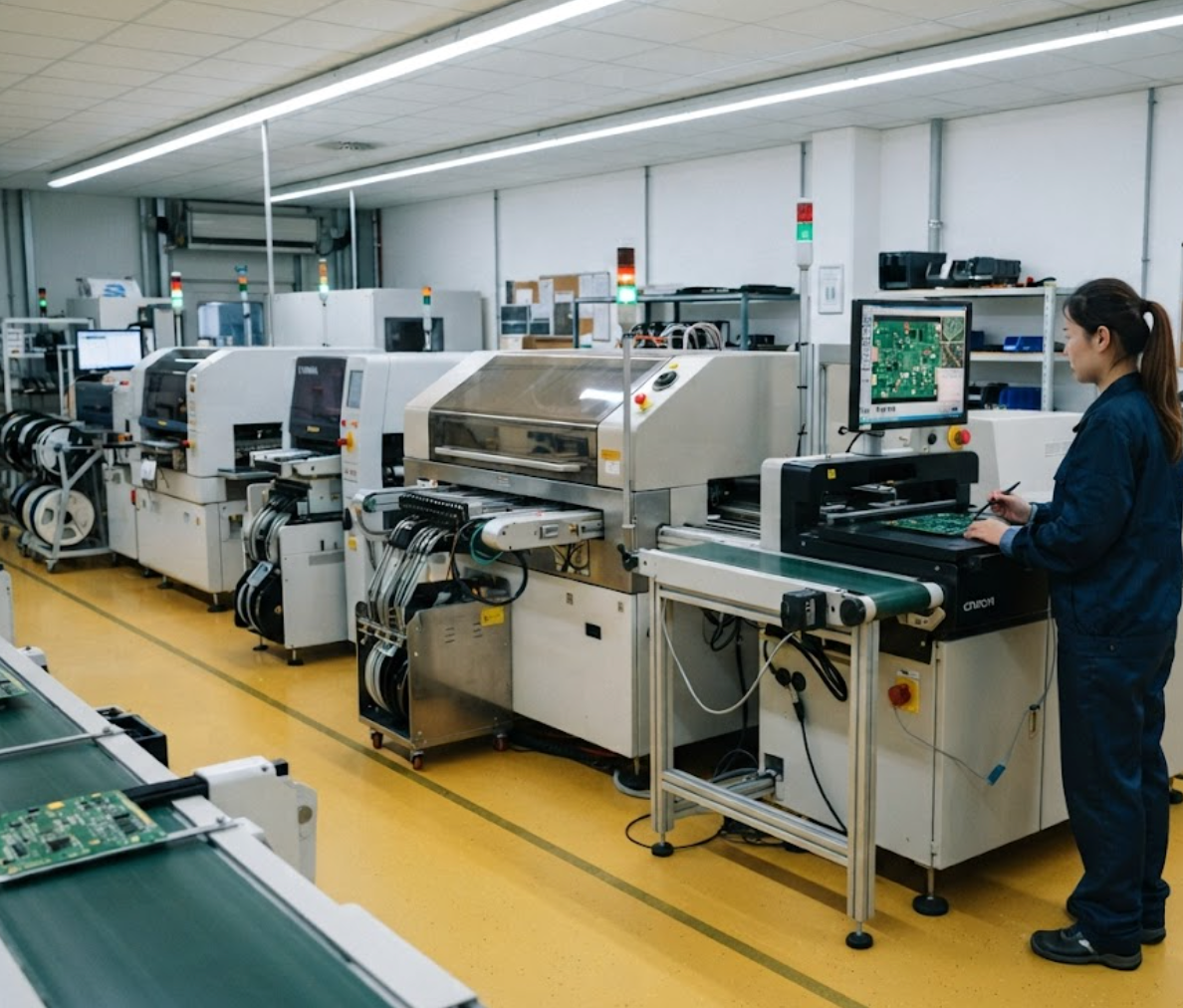 SMT assembly line with AOI inspection at a NEWEI factory