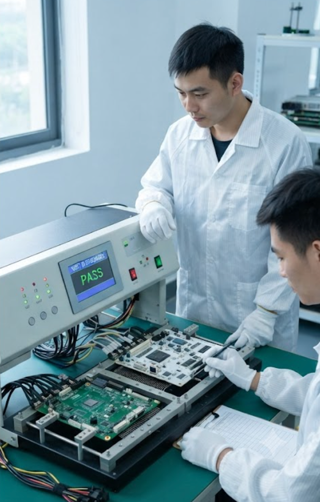 Automotive and medical PCBA boards undergoing functional testing