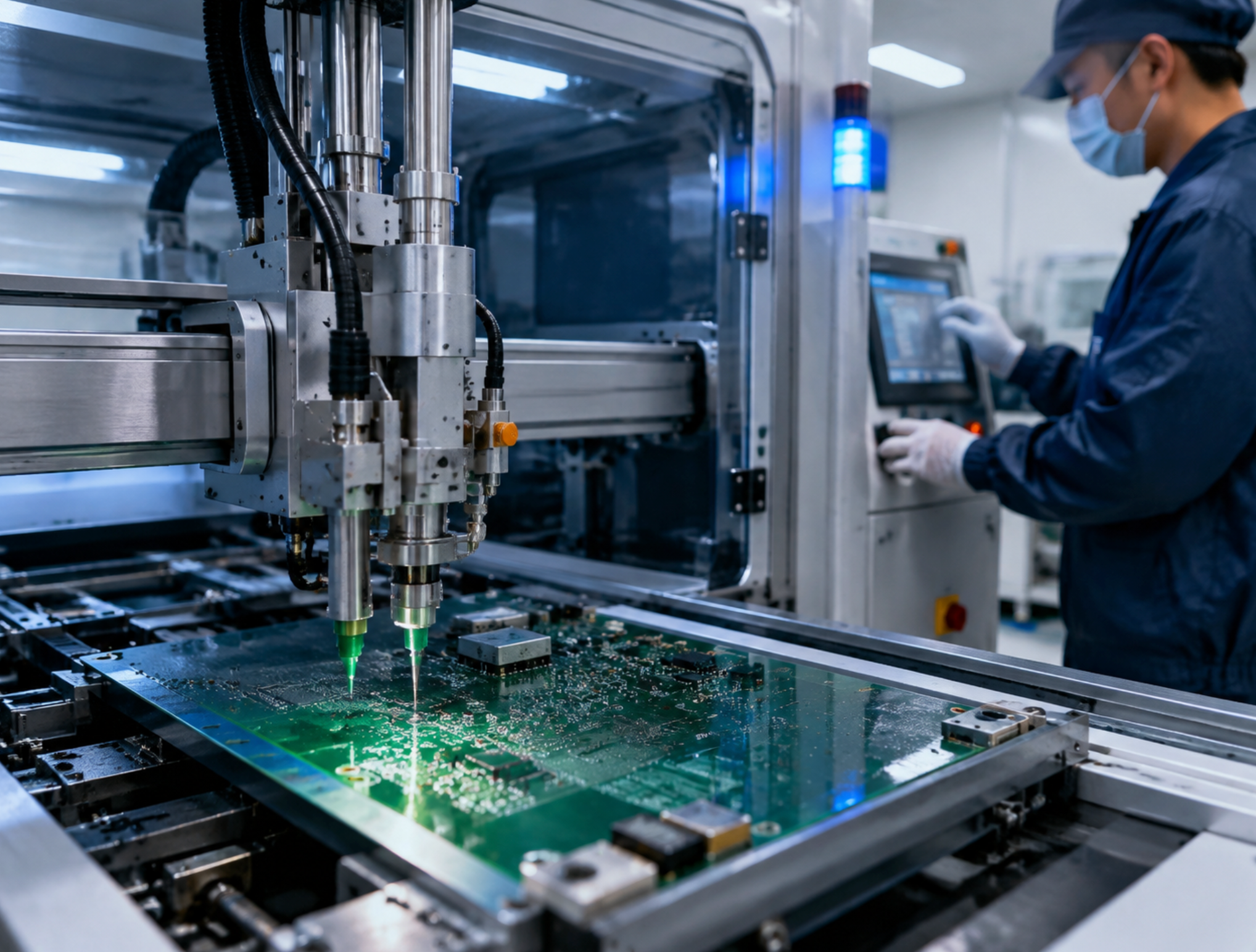 Automated selective conformal coating line applying three-proofing paint on industrial PCBA boards