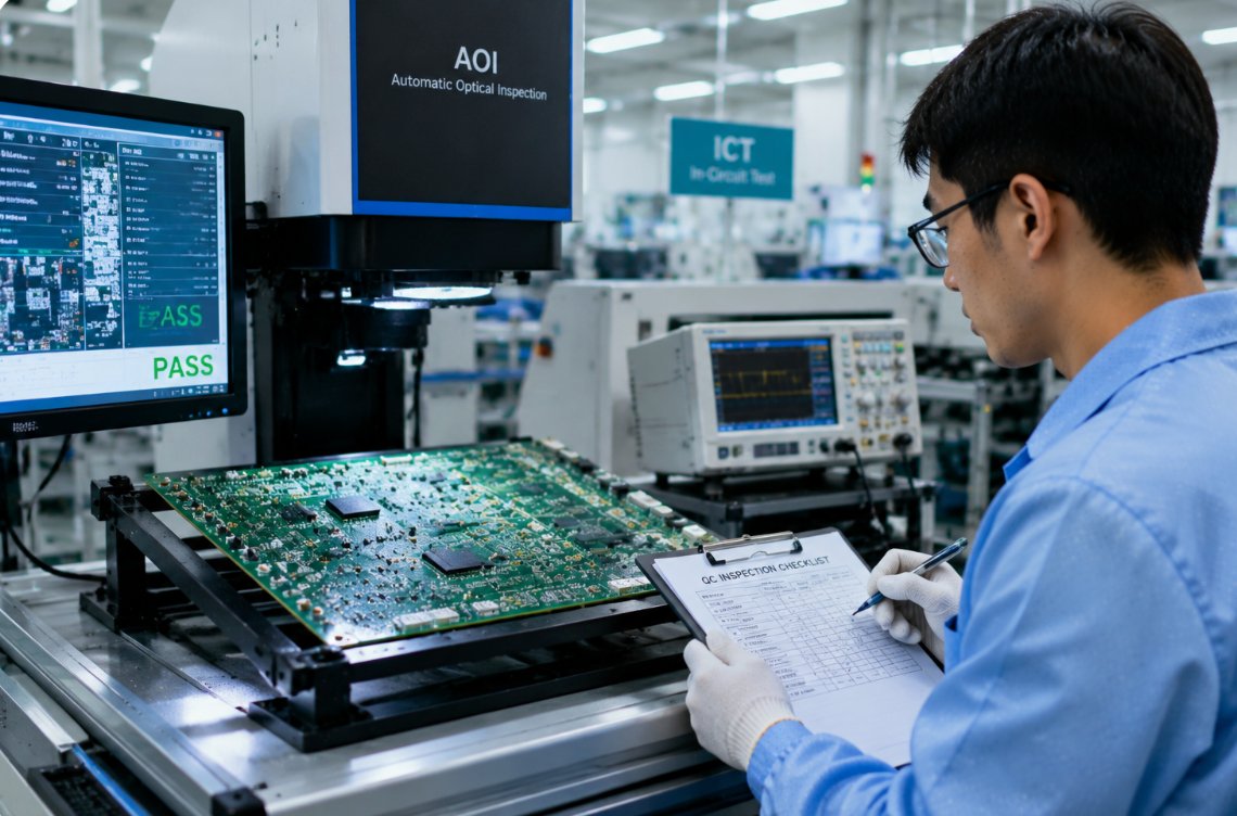 AOI automatic optical inspection of PCBA board in factory