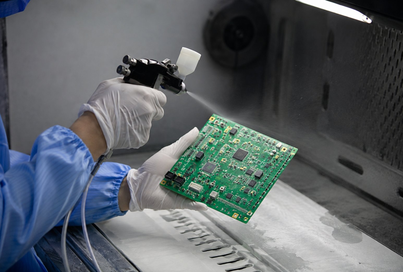Touch-up coating on custom PCBA during rework