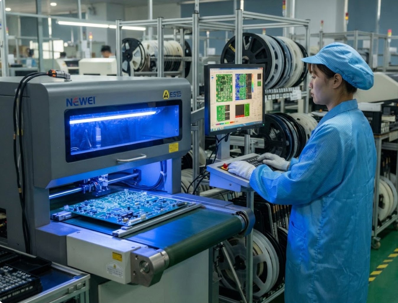 SMT precision and AOI inspection on the NEWEI surface-mount line