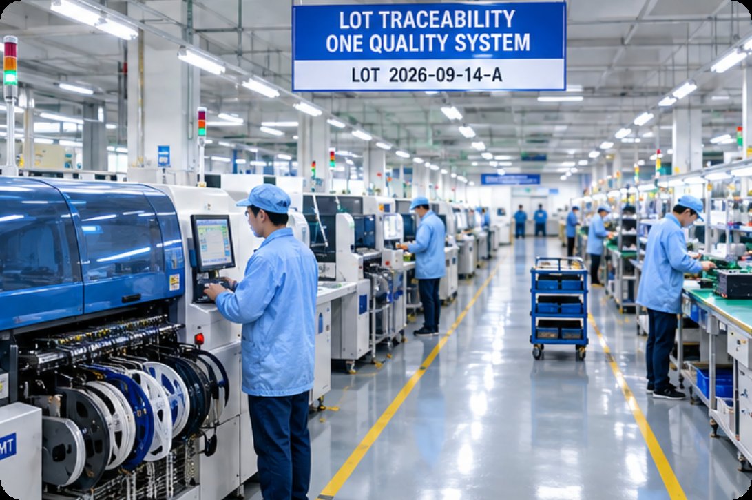 EMS line with lot traceability under one quality system